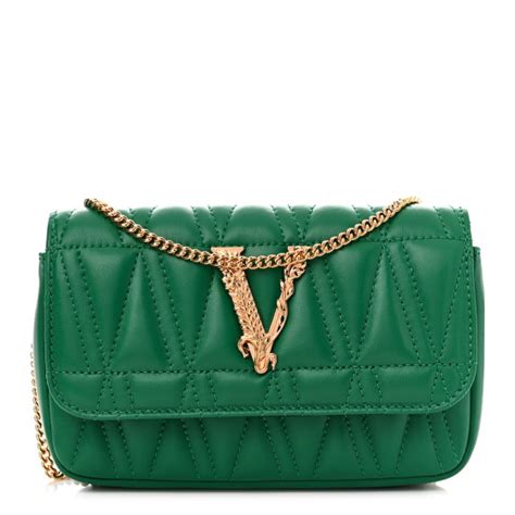 VERSACE Nappa Quilted Virtus Evening Bag Green